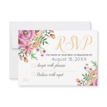 Peach floral Modern Wedding RSVP