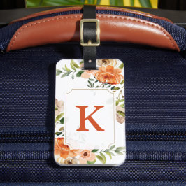 Peach Floral Monogram Lugtag Gepäckanhänger