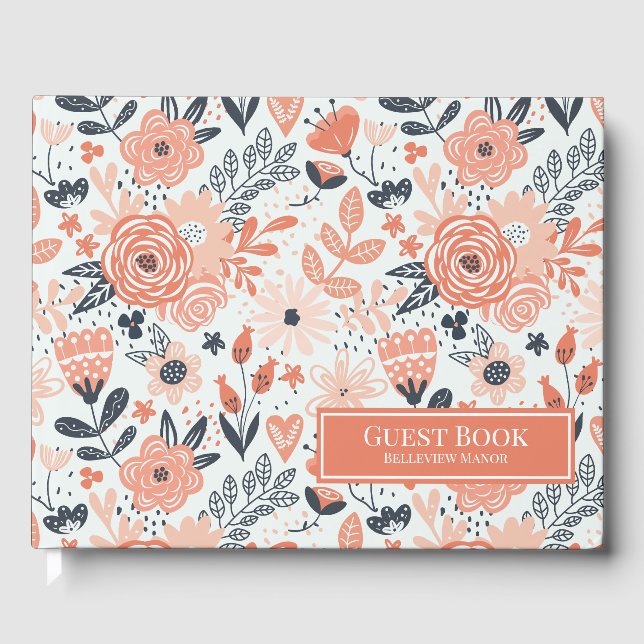 Peach floral Muster Vacation Zuhause oder Miete Ga Gästebuch (Vorderseite)