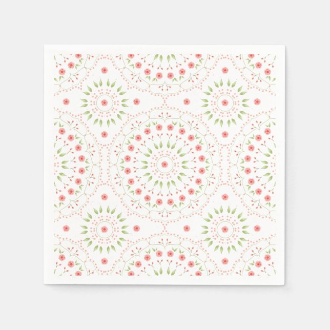 Peach Floral Paper Napkin Serviette (Vorderseite)