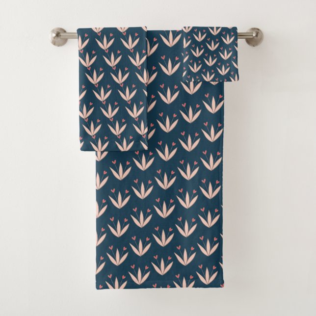 Peach Floral Pattern Badhandtuch Set (Insitu)