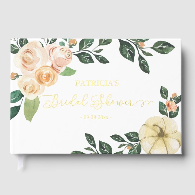 Peach Floral Pumpkin Fall Gästebuch (Vorderseite)