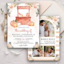 Peach Floral Pumpkin Market QR Code Hochzeit