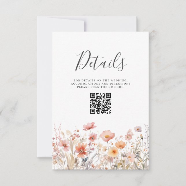 Peach Floral QR Code Hochzeitdetails Einschließen (Vorderseite)