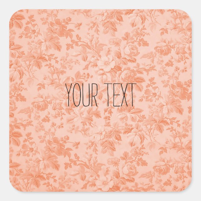 Peach Floral Quadratischer Aufkleber (Vorderseite)