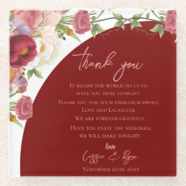 Peach Floral Red Arch Hochzeit Danke Nachricht Glasuntersetzer
