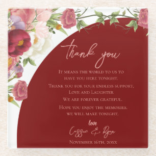 Peach Floral Red Arch Hochzeit Danke Nachricht Glasuntersetzer