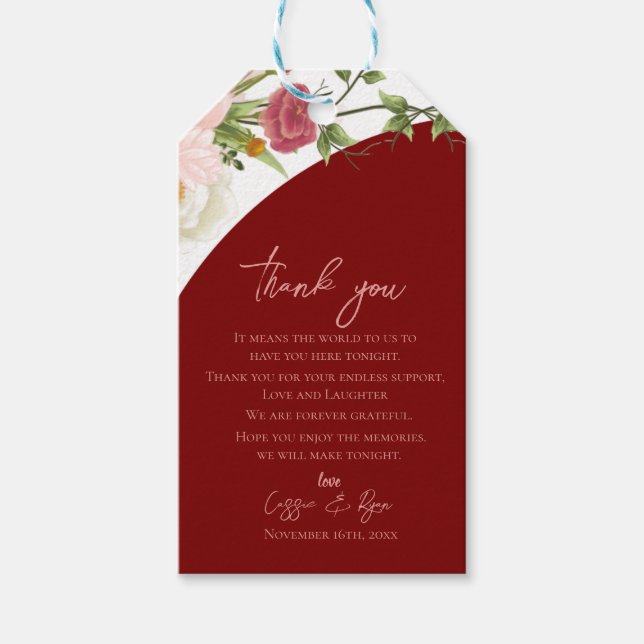 Peach Floral Red Arch Wedding Thank you Message Geschenkanhänger (Vorderseite)