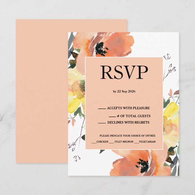 Peach Floral Response Card RSVP (Devant / Derrière)
