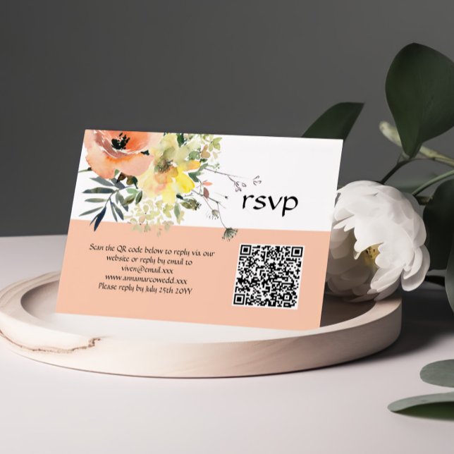Peach floral RSVP Card Karte (Von Creator hochgeladen)