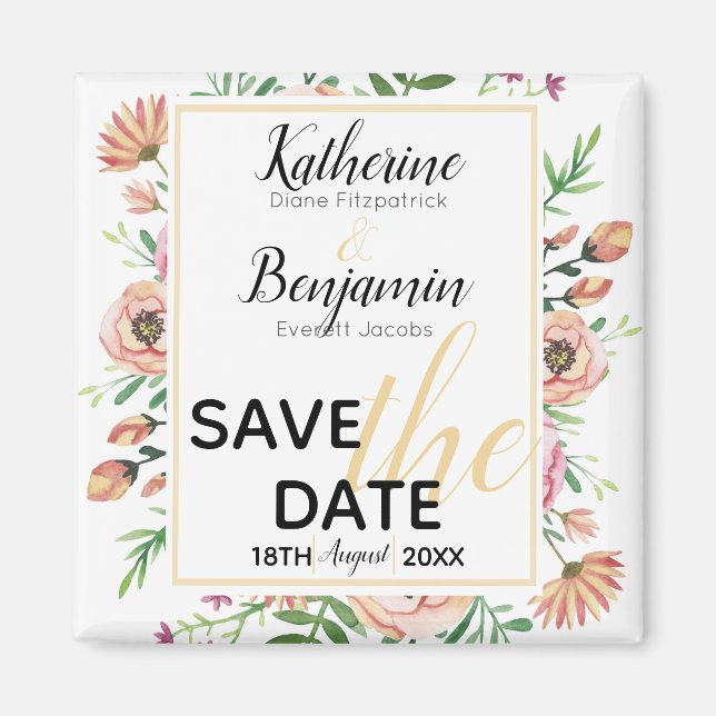 Peach Floral Save the Date Magnet (Vorne)