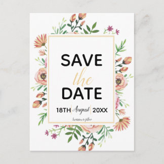 Peach Floral Save the Date Postkarte