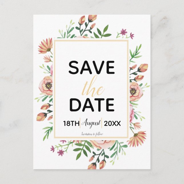 Peach Floral Save the Date Postkarte (Vorderseite)