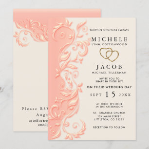 Peach floral Swirl Hochzeit und UAWG Einladung
