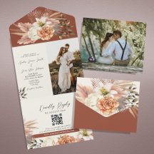 Peach Floral Terracotta Wedding QR Code