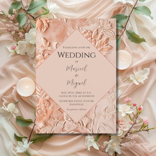 Peach Floral Verziert Wedding Einladung