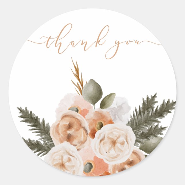 Peach Floral Vielen Dank Umschlag Aufkleber (Vorderseite)