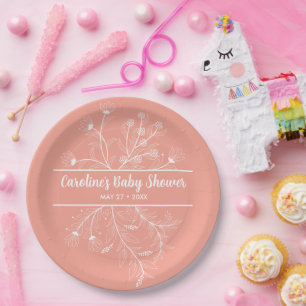 Peach Floral Vintag Baby Dusche Pappteller
