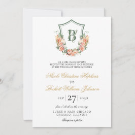 Peach Floral Wappen Wedding Einladung