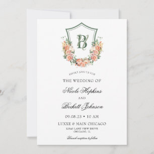 Peach Floral Wappen Wedding Einladung