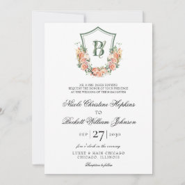 Peach Floral Wappen Wedding Einladung