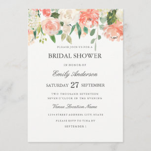 Peach Floral Watercolor Bridal Dusche Einladung