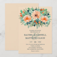 Peach Floral Watercolor Hochzeitseinladungen