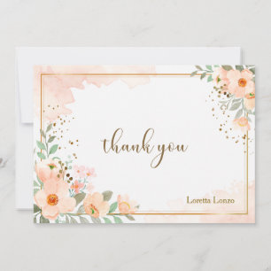 Peach floral Watercolor Note Card Dankeskarte