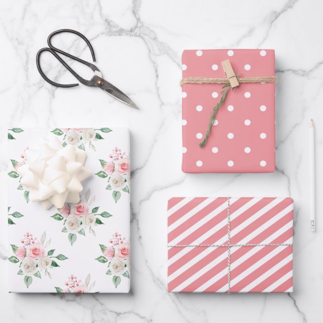 Peach Floral Wedding Geschenkpapier Set (Vorderseite)