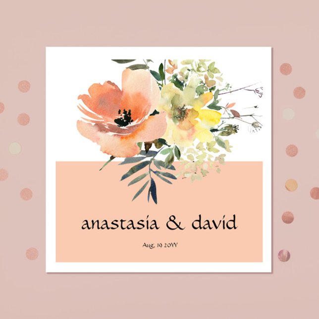 Peach Floral Wedding Napkins Serviette (Von Creator hochgeladen)