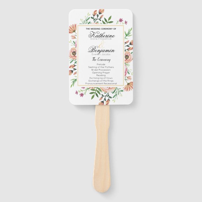Peach Floral Wedding Program Fächer (Vorderseite)