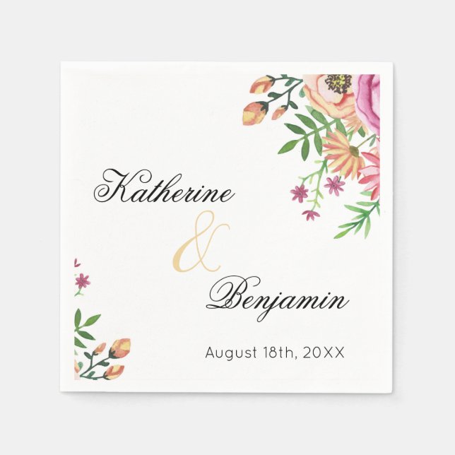 Peach Floral Wedding Serviette (Vorderseite)