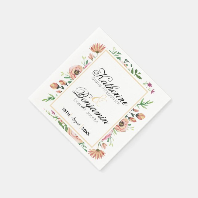 Peach Floral Wedding Serviette (Ecke)