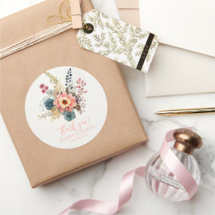 Peach Floral Wedding Vielen Dank Runder Aufkleber
