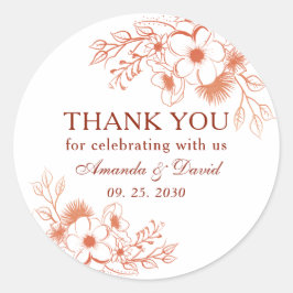 Peach Floral Wedding Vielen Dank Runder Aufkleber