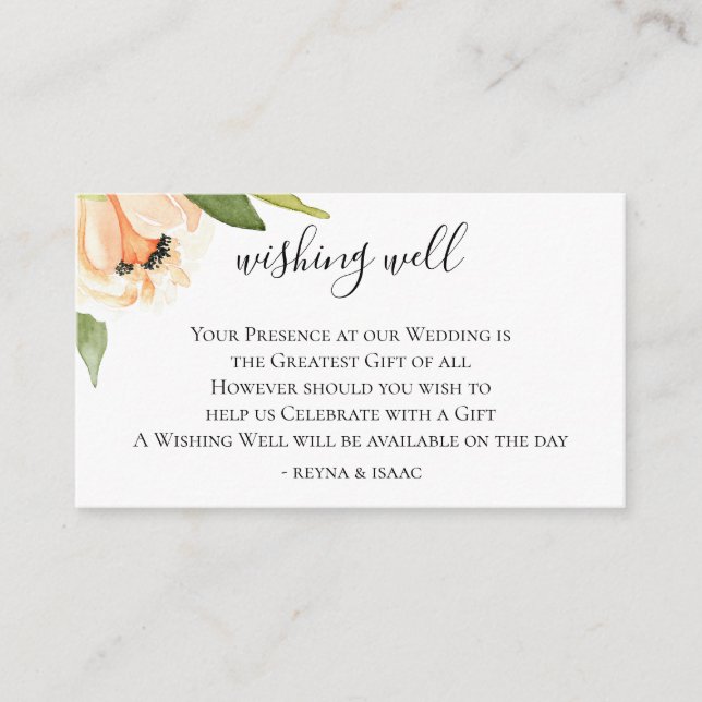 Peach floral Wedding wünschend gut Begleitkarte (Vorderseite)