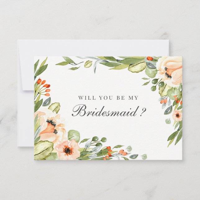 Peach floral wirst du meine Bridesmaid sein Einladung (Vorderseite)