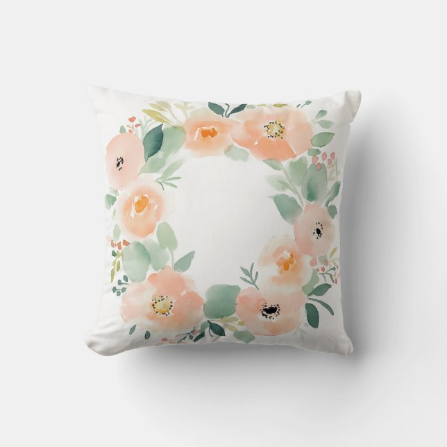 Peach Floral Wreath Kissen (Vorderseite)