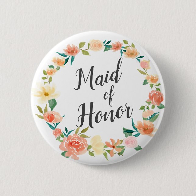 Peach Floral Wreath | TRAUZEUGIN Button (Vorderseite)