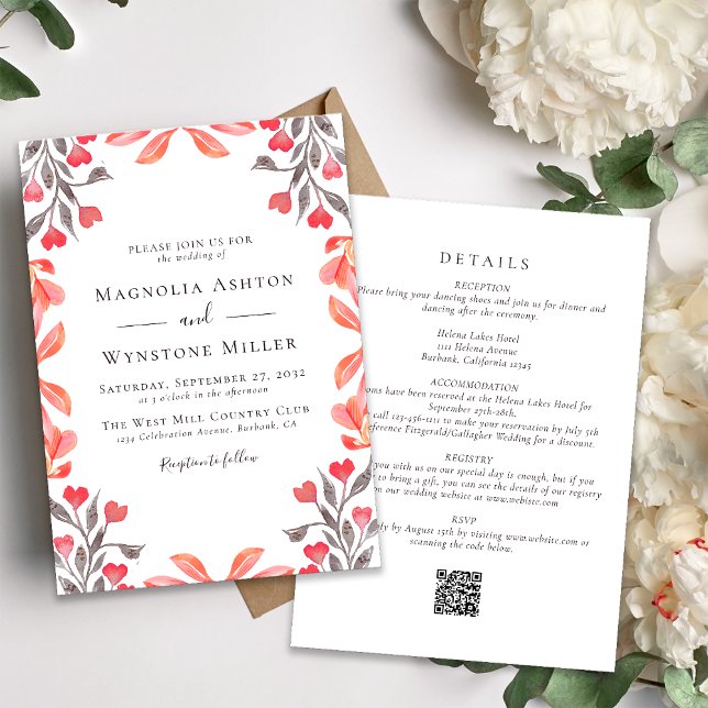 Peach Florals All in one Wedding Einladung (Von Creator hochgeladen)