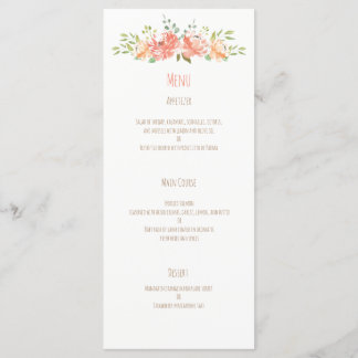 Peach flower watercolor menu mariage