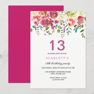 Peach Flowers rose 13e anniversaire Invitation de