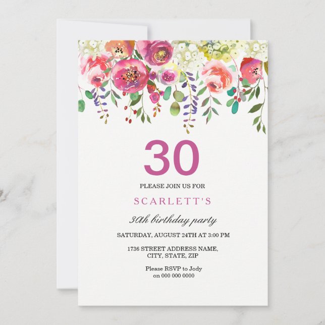 Peach Flowers rose 30th Birthday Party Invitation (Devant)