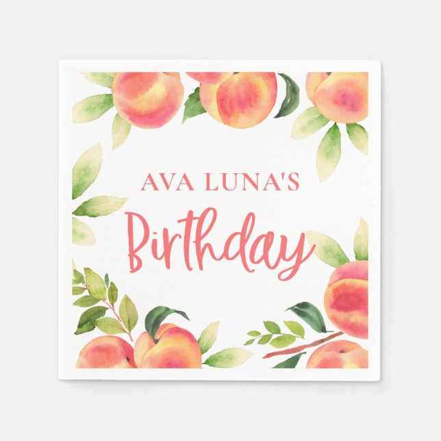 Peach Fruit Birthday Paper Serviette (Vorderseite)