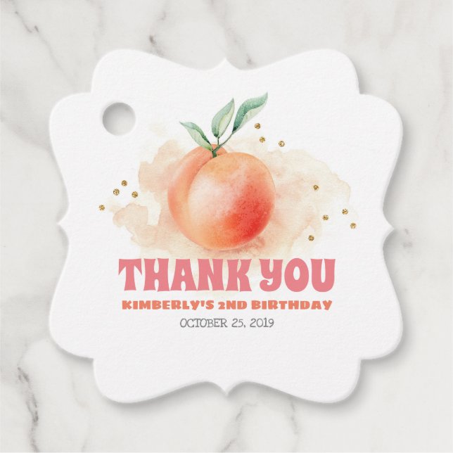 Peach Fruit Geburtstagsparty Danke Geschenkanhänger (Vorderseite)