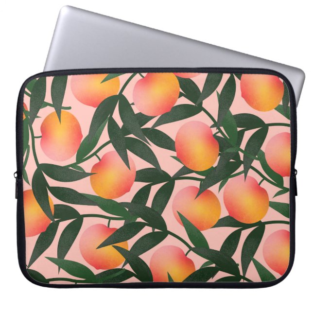 Peach Fruit Pink Hintergrund Muster. Laptopschutzhülle (Vorderseite)