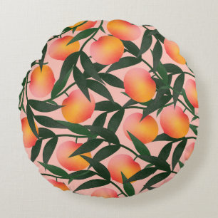 Peach Fruit Pink Hintergrund Muster. Rundes Kissen
