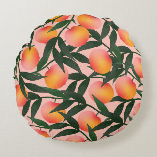 Peach Fruit Pink Hintergrund Muster. Rundes Kissen