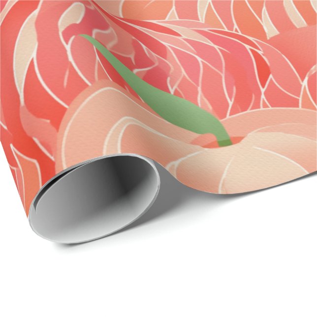 Peach Fuzz Abstraktes botanisches Fruchtmuster 11 Geschenkpapier (Rolleneckpunkt)
