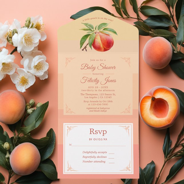 Peach Fuzz Baby Dusche All In One Einladung (Peach Fuzz Baby Shower)